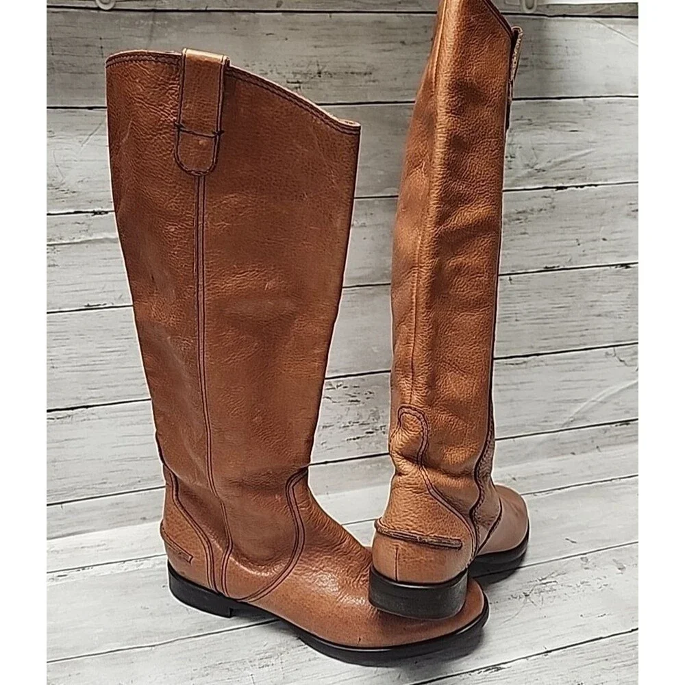 1937 Footwear Italy Tan Leather Knee High Riding  Boots Womens Size 8